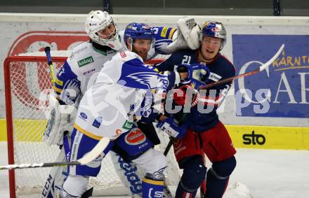 EBEL. Eishockey Bundesliga. VSV gegen EC Red Bull Salzburg. Kristers Gudlevskis, Kevin Schmidt,  (VSV), Yannic Pilloni  (Salzburg). Villach, am 18.12.2020.
Foto: Kuess
www.qspictures.net
---
pressefotos, pressefotografie, kuess, qs, qspictures, sport, bild, bilder, bilddatenbank
