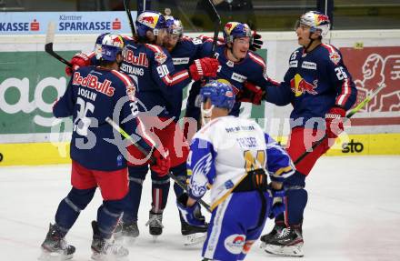 EBEL. Eishockey Bundesliga. VSV gegen EC Red Bull Salzburg. Torjubel Derek Joslin, Alexander Pallestrang, Florian Baltram, Justin Schuetz, Peter Hochkofler  (Salzburg). Villach, am 18.12.2020.
Foto: Kuess
www.qspictures.net
---
pressefotos, pressefotografie, kuess, qs, qspictures, sport, bild, bilder, bilddatenbank