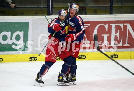 EBEL. Eishockey Bundesliga. VSV gegen EC Red Bull Salzburg.  Torjubel Florian Baltram, Justin Schuetz  (Salzburg). Villach, am 18.12.2020.
Foto: Kuess
www.qspictures.net
---
pressefotos, pressefotografie, kuess, qs, qspictures, sport, bild, bilder, bilddatenbank