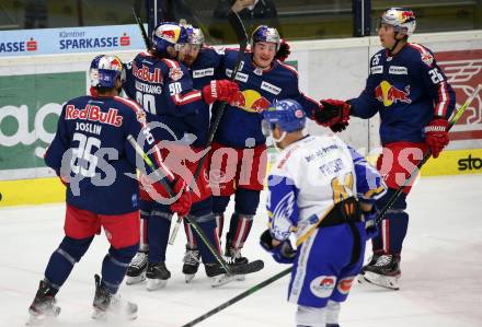EBEL. Eishockey Bundesliga. VSV gegen EC Red Bull Salzburg. Torjubel Derek Joslin, Alexander Pallestrang, Florian Baltram, Justin Schuetz, Peter Hochkofler  (Salzburg). Villach, am 18.12.2020.
Foto: Kuess
www.qspictures.net
---
pressefotos, pressefotografie, kuess, qs, qspictures, sport, bild, bilder, bilddatenbank