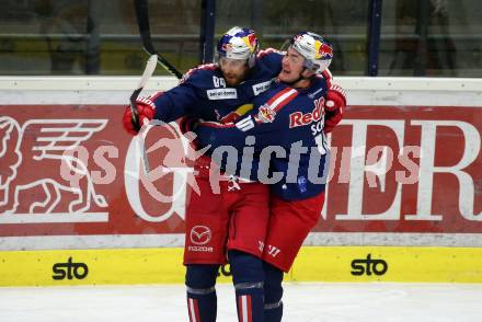 EBEL. Eishockey Bundesliga. VSV gegen EC Red Bull Salzburg.  Torjubel Florian Baltram, Justin Schuetz  (Salzburg). Villach, am 18.12.2020.
Foto: Kuess
www.qspictures.net
---
pressefotos, pressefotografie, kuess, qs, qspictures, sport, bild, bilder, bilddatenbank
