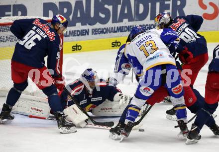 EBEL. Eishockey Bundesliga. VSV gegen EC Red Bull Salzburg. Chris Collins  (VSV), Mario Huber, Jean Philippe Lamoureux, Alexander Pallestrang (Salzburg). Villach, am 18.12.2020.
Foto: Kuess
www.qspictures.net
---
pressefotos, pressefotografie, kuess, qs, qspictures, sport, bild, bilder, bilddatenbank