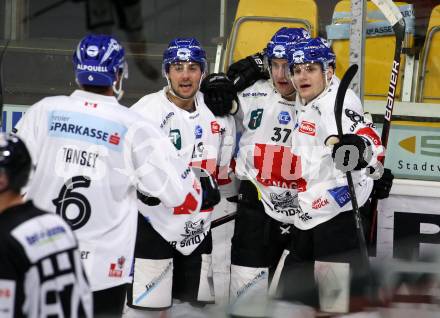 EBEL. Eishockey Bundesliga. KAC gegen	HC TIWAG Innsbruck. Torjubel  Maxwell Nicholas Gerlach, Christof Kromp, Clemens Paulweber, Kevin Tansey  (Innsbruck). Klagenfurt, am 20.12.2020.
Foto: Kuess
www.qspictures.net

---
pressefotos, pressefotografie, kuess, qs, qspictures, sport, bild, bilder, bilddatenbank