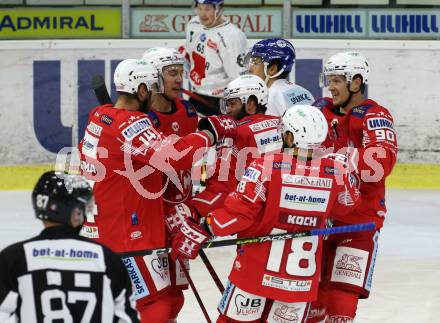 EBEL. Eishockey Bundesliga. KAC gegen	HC TIWAG Innsbruck. Torjubel Paul Postma, Nicholas Eric Petersen, Thomas Koch, Matthew Fraser,  Rok Ticar (KAC). Klagenfurt, am 20.12.2020.
Foto: Kuess
www.qspictures.net

---
pressefotos, pressefotografie, kuess, qs, qspictures, sport, bild, bilder, bilddatenbank