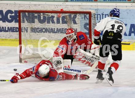 EBEL. Eishockey Bundesliga. KAC gegen	HC TIWAG Innsbruck. Clemens Unterweger, Sebastian Dahm,  (KAC), Maxwell Nicholas Gerlach (Innsbruck). Klagenfurt, am 20.12.2020.
Foto: Kuess
www.qspictures.net

---
pressefotos, pressefotografie, kuess, qs, qspictures, sport, bild, bilder, bilddatenbank