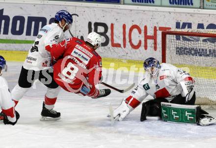 EBEL. Eishockey Bundesliga. KAC gegen	HC TIWAG Innsbruck. Nicholas Eric Petersen, (KAC), Kevin Tansey, Thomas Edward McCollum  (Innsbruck). Klagenfurt, am 20.12.2020.
Foto: Kuess
www.qspictures.net

---
pressefotos, pressefotografie, kuess, qs, qspictures, sport, bild, bilder, bilddatenbank