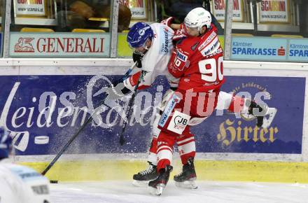 EBEL. Eishockey Bundesliga. KAC gegen	HC TIWAG Innsbruck. Matthew Fraser,  (KAC), Kevin Tansey (Innsbruck). Klagenfurt, am 20.12.2020.
Foto: Kuess
www.qspictures.net

---
pressefotos, pressefotografie, kuess, qs, qspictures, sport, bild, bilder, bilddatenbank