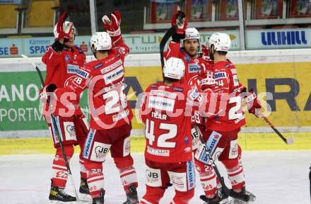 EBEL. Eishockey Bundesliga. KAC gegen	spusu Vienna Capitals. Torjubel Manuel Ganahl, Nicholas Eric Petersen, Martin Schum nig, Rok Ticar, Steven Strong (KAC). Klagenfurt, am 22.12.2020.
Foto: Kuess
www.qspictures.net

---
pressefotos, pressefotografie, kuess, qs, qspictures, sport, bild, bilder, bilddatenbank
