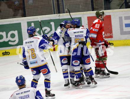 EBEL. Eishockey Bundesliga. VSV gegen HCB Suedtirol Alperia. Torjubel Maxa Felix, Mangene Matt, Pollastrone Jerry  (VSV),  (Bozen). Villach, am 22.12.2020
Foto: Kuess
www.qspictures.net
---
pressefotos, pressefotografie, kuess, qs, qspictures, sport, bild, bilder, bilddatenbank