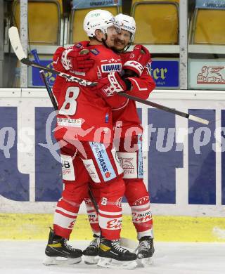 EBEL. Eishockey Bundesliga. KAC gegen	spusu Vienna Capitals. Torjubel Manuel Ganahl, Nicholas Eric Petersen (KAC). Klagenfurt, am 22.12.2020.
Foto: Kuess
www.qspictures.net

---
pressefotos, pressefotografie, kuess, qs, qspictures, sport, bild, bilder, bilddatenbank