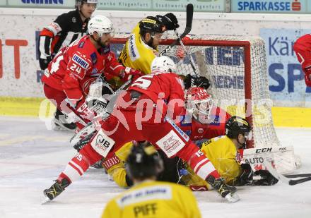 EBEL. Eishockey Bundesliga. KAC gegen	spusu Vienna Capitals. Steven Strong, Blaz Gregorc, Sebastian Dahm (KAC), Nikolaus Hartl, Benjamin Nissner  (Vienna Capitals). Klagenfurt, am 22.12.2020.
Foto: Kuess
www.qspictures.net

---
pressefotos, pressefotografie, kuess, qs, qspictures, sport, bild, bilder, bilddatenbank
