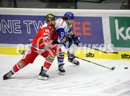 EBEL. Eishockey Bundesliga. VSV gegen HCB Suedtirol Alperia. Collins Chris  (VSV),  Fournier Gleason (Bozen). Villach, am 22.12.2020.
Foto: Kuess
www.qspictures.net
---
pressefotos, pressefotografie, kuess, qs, qspictures, sport, bild, bilder, bilddatenbank