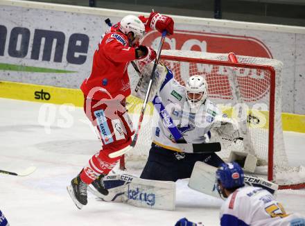 EBEL. Eishockey Bundesliga. VSV gegen KAC.  Kristers Gudlevskis,  (VSV),  Nicholas Eric Petersen (KAC). Villach, am 28.12.2020.
Foto: Kuess
www.qspictures.net
---
pressefotos, pressefotografie, kuess, qs, qspictures, sport, bild, bilder, bilddatenbank