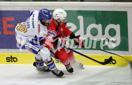 EBEL. Eishockey Bundesliga. VSV gegen KAC.  Stefan Geier, (VSV), Frederik Allard  (KAC). Villach, am 28.12.2020.
Foto: Kuess
www.qspictures.net
---
pressefotos, pressefotografie, kuess, qs, qspictures, sport, bild, bilder, bilddatenbank