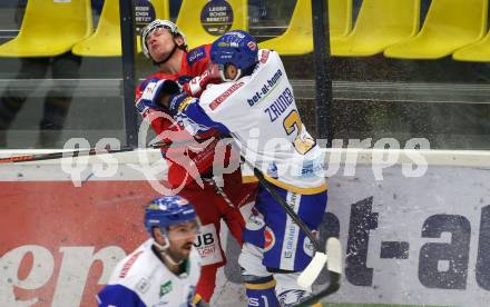 EBEL. Eishockey Bundesliga. VSV gegen KAC.  SEbastian Zauner,   (VSV),  Nicholas Eric Petersen (KAC). Villach, am 28.12.2020.
Foto: Kuess
www.qspictures.net
---
pressefotos, pressefotografie, kuess, qs, qspictures, sport, bild, bilder, bilddatenbank