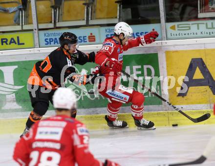 EBEL. Eishockey Bundesliga. KAC gegen	spusu Moser Medical Graz99ers.  Fraser Matthew (KAC), Rappold Kilian (Graz). Klagenfurt, am 30.12.2020.
Foto: Kuess
www.qspictures.net

---
pressefotos, pressefotografie, kuess, qs, qspictures, sport, bild, bilder, bilddatenbank