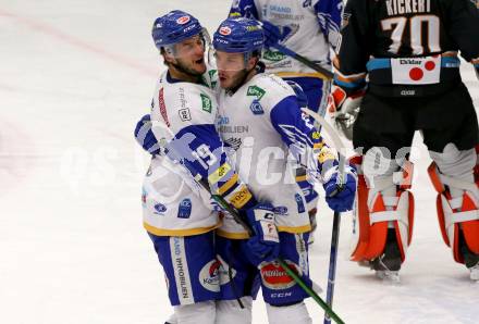 EBEL. Eishockey Bundesliga. VSV gegen Black Wings 1992 Linz. Torjubel Stefan Bacher, Jordan Caron  (VSV). Villach, am 30.12.2020.
Foto: Kuess
www.qspictures.net
---
pressefotos, pressefotografie, kuess, qs, qspictures, sport, bild, bilder, bilddatenbank