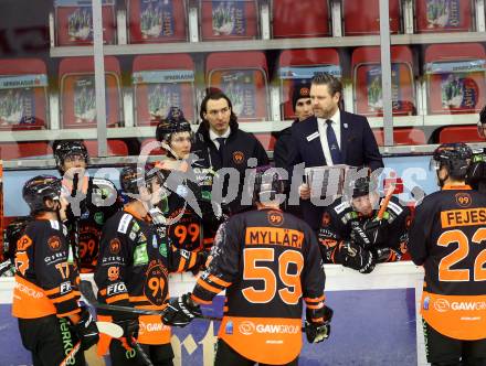 EBEL. Eishockey Bundesliga. KAC gegen	spusu Moser Medical Graz99ers.  Patrick Harand, Trainer Jens Gustafsson (Graz). Klagenfurt, am 30.12.2020.
Foto: Kuess
www.qspictures.net

---
pressefotos, pressefotografie, kuess, qs, qspictures, sport, bild, bilder, bilddatenbank