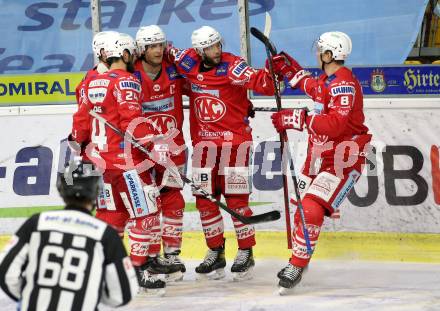 EBEL. Eishockey Bundesliga. KAC gegen	VSV. Torjubel Martin Schumnig, Manuel Ganahl, Rok Ticar, Steven Strong, Nicholas Eric Petersen (KAC). Klagenfurt, am 3.1.2021.
Foto: Kuess
www.qspictures.net

---
pressefotos, pressefotografie, kuess, qs, qspictures, sport, bild, bilder, bilddatenbank