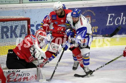 EBEL. Eishockey Bundesliga. KAC gegen	VSV. Sebastian Dahm, Rok Ticar,  (KAC), Jerry Pollastrone (VSV). Klagenfurt, am 3.1.2021.
Foto: Kuess
www.qspictures.net

---
pressefotos, pressefotografie, kuess, qs, qspictures, sport, bild, bilder, bilddatenbank