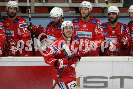 EBEL. Eishockey Bundesliga. KAC gegen	VSV. Torjubel Nicholas Eric Petersen (KAC). Klagenfurt, am 3.1.2021.
Foto: Kuess
www.qspictures.net

---
pressefotos, pressefotografie, kuess, qs, qspictures, sport, bild, bilder, bilddatenbank