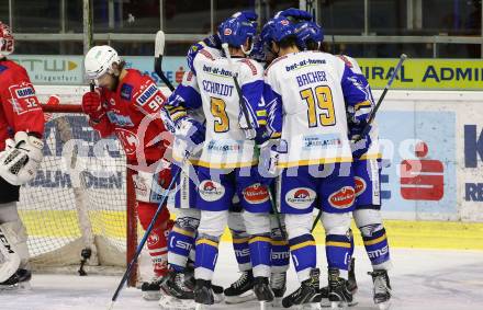 EBEL. Eishockey Bundesliga. KAC gegen	VSV. Torjubel Kevin Schmidt, Stefan Bacher, Chris Collins, Jerry Pollastrone, Scott Kosmachuk (VSV). Klagenfurt, am 3.1.2021.
Foto: Kuess
www.qspictures.net

---
pressefotos, pressefotografie, kuess, qs, qspictures, sport, bild, bilder, bilddatenbank