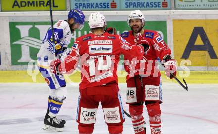 EBEL. Eishockey Bundesliga. KAC gegen	VSV. Torjubel Thomas Koch, Paul Postma (KAC). Klagenfurt, am 3.1.2021.
Foto: Kuess
www.qspictures.net

---
pressefotos, pressefotografie, kuess, qs, qspictures, sport, bild, bilder, bilddatenbank