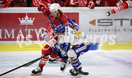 EBEL. Eishockey Bundesliga. KAC gegen	VSV. Matthew Fraser, (KAC),  Sahir Gill (VSV). Klagenfurt, am 3.1.2021.
Foto: Kuess
www.qspictures.net

---
pressefotos, pressefotografie, kuess, qs, qspictures, sport, bild, bilder, bilddatenbank