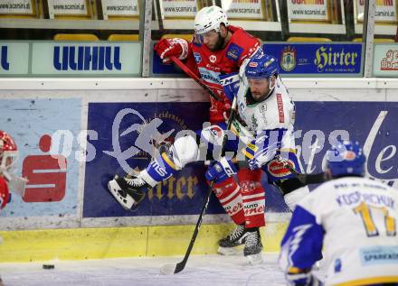 EBEL. Eishockey Bundesliga. KAC gegen	VSV. Rok Ticar, (KAC), Jerry Pollastrone  (VSV). Klagenfurt, am 3.1.2021.
Foto: Kuess
www.qspictures.net

---
pressefotos, pressefotografie, kuess, qs, qspictures, sport, bild, bilder, bilddatenbank
