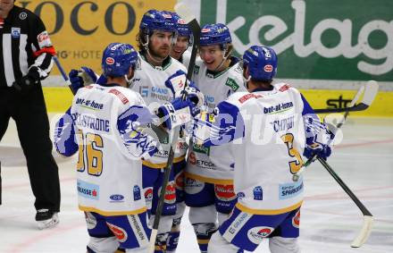 EBEL. Eishockey Bundesliga. VSV gegen Moser Medical Graz99ers.  Torjubel Chris Collins, Scott Kosmachuk, Benjamin Lanzinger, Jerry Pollastrone, Kevin Schmidt (VSV). Villach, am 5.1.2021.
Foto: Kuess
www.qspictures.net
---
pressefotos, pressefotografie, kuess, qs, qspictures, sport, bild, bilder, bilddatenbank