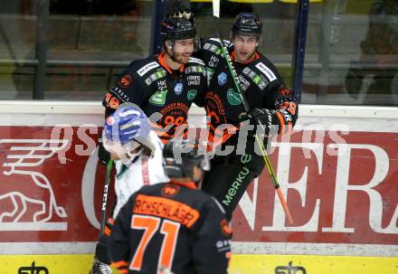EBEL. Eishockey Bundesliga. VSV gegen Moser Medical Graz99ers.  Torjubel Ken Ograjensek, Joel Broda  (Graz). Villach, am 5.1.2021.
Foto: Kuess
www.qspictures.net
---
pressefotos, pressefotografie, kuess, qs, qspictures, sport, bild, bilder, bilddatenbank