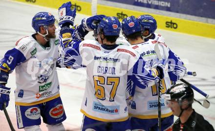EBEL. Eishockey Bundesliga. VSV gegen Moser Medical Graz99ers. Torjubel Kevin Schmidt, Jordan Caron, Stefan Bacher, Benjamin Lanzinger, Sahir Gill  (VSV). Villach, am 5.1.2021.
Foto: Kuess
www.qspictures.net
---
pressefotos, pressefotografie, kuess, qs, qspictures, sport, bild, bilder, bilddatenbank