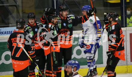 EBEL. Eishockey Bundesliga. VSV gegen Moser Medical Graz99ers.  Torjubel Adis Alagic, Johan Porsberger, Anthony Cameranesi, Philipp Lindner, Kevin Moderer (Graz). Villach, am 5.1.2021.
Foto: Kuess
www.qspictures.net
---
pressefotos, pressefotografie, kuess, qs, qspictures, sport, bild, bilder, bilddatenbank