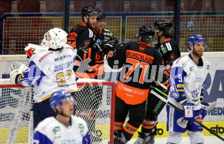 EBEL. Eishockey Bundesliga. VSV gegen Moser Medical Graz99ers.  Torjubel Kevin Moderer, Johan Porsberger, Erik Kirchschlaeger, Joel Broda  (Graz). Villach, am 5.1.2021.
Foto: Kuess
www.qspictures.net
---
pressefotos, pressefotografie, kuess, qs, qspictures, sport, bild, bilder, bilddatenbank