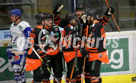 EBEL. Eishockey Bundesliga. VSV gegen Moser Medical Graz99ers.  Torjubel Adis Alagic, Johan Porsberger, Anthony Cameranesi, Philipp Lindner, Kevin Moderer (Graz). Villach, am 5.1.2021.
Foto: Kuess
www.qspictures.net
---
pressefotos, pressefotografie, kuess, qs, qspictures, sport, bild, bilder, bilddatenbank