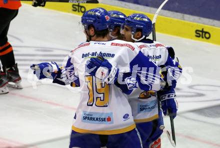EBEL. Eishockey Bundesliga. VSV gegen Moser Medical Graz99ers. Torjubel Stefan Bacher, Benjamin Lanzinger, Sahir Gill  (VSV). Villach, am 5.1.2021.
Foto: Kuess
www.qspictures.net
---
pressefotos, pressefotografie, kuess, qs, qspictures, sport, bild, bilder, bilddatenbank