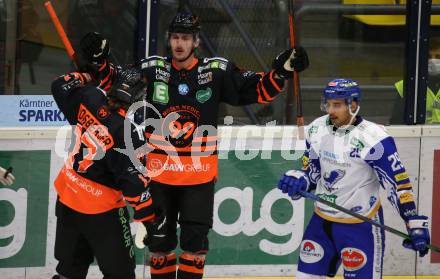 EBEL. Eishockey Bundesliga. VSV gegen Moser Medical Graz99ers.  Torjubel Adis Alagic, Johan Porsberger  (Graz). Villach, am 5.1.2021.
Foto: Kuess
www.qspictures.net
---
pressefotos, pressefotografie, kuess, qs, qspictures, sport, bild, bilder, bilddatenbank