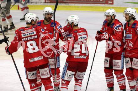 EBEL. Eishockey Bundesliga. KAC gegen	Bratislava Capitals. Torjubel Nicholas Eric Petersen, Martin Schumnig, Rok Ticar, Manuel Ganahl, Steven Strong (KAC). Klagenfurt, am 10.1.2021.
Foto: Kuess
www.qspictures.net

---
pressefotos, pressefotografie, kuess, qs, qspictures, sport, bild, bilder, bilddatenbank