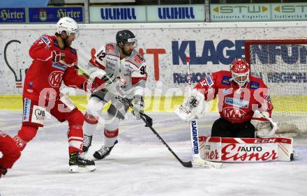 EBEL. Eishockey Bundesliga. KAC gegen	Bratislava Capitals. Thomas Hundertpfund, Sebastian Dahm,  (KAC), Brock Higgs (Bratislava). Klagenfurt, am 10.1.2021.
Foto: Kuess
www.qspictures.net

---
pressefotos, pressefotografie, kuess, qs, qspictures, sport, bild, bilder, bilddatenbank