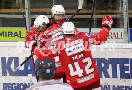 EBEL. Eishockey Bundesliga. KAC gegen	Bratislava Capitals. Torjubel Manuel Ganahl, Paul Postma, Rok Ticar (KAC). Klagenfurt, am 10.1.2021.
Foto: Kuess
www.qspictures.net

---
pressefotos, pressefotografie, kuess, qs, qspictures, sport, bild, bilder, bilddatenbank