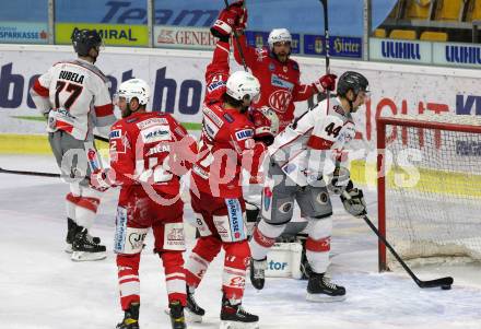 EBEL. Eishockey Bundesliga. KAC gegen	Bratislava Capitals. Torjubel Rok Ticar, Manuel Ganahl, Steven Strong (KAC). Klagenfurt, am 10.1.2021.
Foto: Kuess
www.qspictures.net

---
pressefotos, pressefotografie, kuess, qs, qspictures, sport, bild, bilder, bilddatenbank