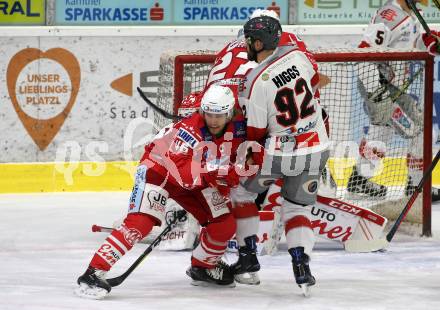 EBEL. Eishockey Bundesliga. KAC gegen	Bratislava Capitals. Johannes Bischofberger,  (KAC), Brock Higgs (Bratislava). Klagenfurt, am 10.1.2021.
Foto: Kuess
www.qspictures.net

---
pressefotos, pressefotografie, kuess, qs, qspictures, sport, bild, bilder, bilddatenbank