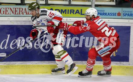EBEL. Eishockey Bundesliga. KAC gegen	HCB Suedtirol Alperia. Thomas Hundertpfund, (KAC), Benjamin Youds  (Bozen). Klagenfurt, am 12.1.2021.
Foto: Kuess
www.qspictures.net

---
pressefotos, pressefotografie, kuess, qs, qspictures, sport, bild, bilder, bilddatenbank