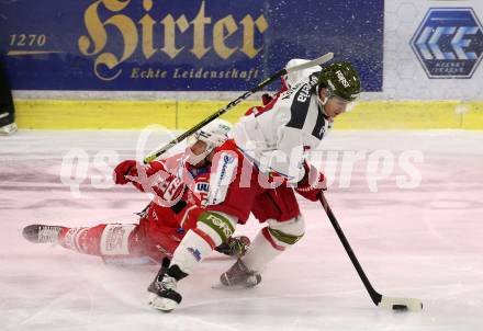 EBEL. Eishockey Bundesliga. KAC gegen	HCB Suedtirol Alperia. Manuel Geier,  (KAC), Dustin Gazley (Bozen). Klagenfurt, am 12.1.2021.
Foto: Kuess
www.qspictures.net

---
pressefotos, pressefotografie, kuess, qs, qspictures, sport, bild, bilder, bilddatenbank