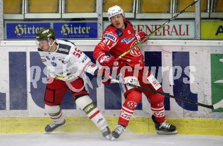 EBEL. Eishockey Bundesliga. KAC gegen	HCB Suedtirol Alperia. Manuel Geier,  (KAC), Benjamin Youds (Bozen). Klagenfurt, am 12.1.2021.
Foto: Kuess
www.qspictures.net

---
pressefotos, pressefotografie, kuess, qs, qspictures, sport, bild, bilder, bilddatenbank