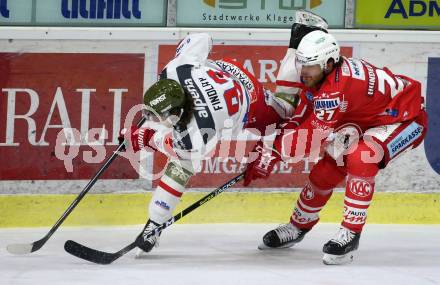 EBEL. Eishockey Bundesliga. KAC gegen	HCB Suedtirol Alperia. Thomas Hundertpfund, (KAC), Brett Findlay  (Bozen). Klagenfurt, am 12.1.2021.
Foto: Kuess
www.qspictures.net

---
pressefotos, pressefotografie, kuess, qs, qspictures, sport, bild, bilder, bilddatenbank