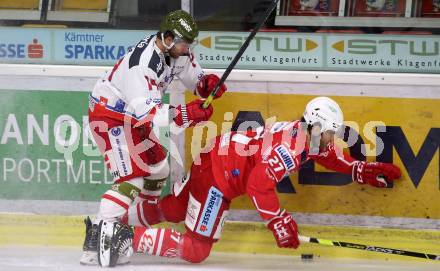EBEL. Eishockey Bundesliga. KAC gegen	HCB Suedtirol Alperia. Thomas Hundertpfund, (KAC), Gleason Fournier  (Bozen). Klagenfurt, am 12.1.2021.
Foto: Kuess
www.qspictures.net

---
pressefotos, pressefotografie, kuess, qs, qspictures, sport, bild, bilder, bilddatenbank