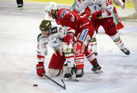 EBEL. Eishockey Bundesliga. KAC gegen	HCB Suedtirol Alperia. Stefan Geier,  (KAC), Gleason Fournier (Bozen). Klagenfurt, am 12.1.2021.
Foto: Kuess
www.qspictures.net

---
pressefotos, pressefotografie, kuess, qs, qspictures, sport, bild, bilder, bilddatenbank