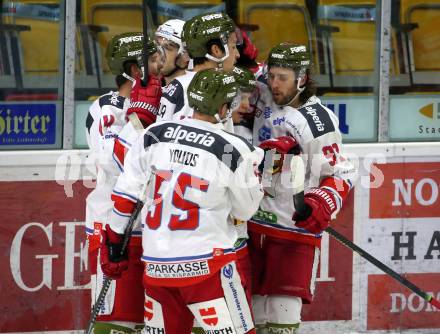 EBEL. Eishockey Bundesliga. KAC gegen	HCB Suedtirol Alperia. Torjubel Gleason Fournier, Dustin Gazley, Ivan Deluca, Brett Findlay, Benjamin Youds  (Bozen). Klagenfurt, am 12.1.2021.
Foto: Kuess
www.qspictures.net

---
pressefotos, pressefotografie, kuess, qs, qspictures, sport, bild, bilder, bilddatenbank