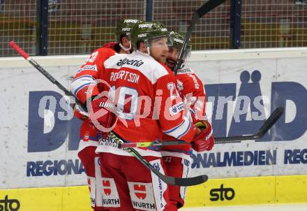 EBEL. Eishockey Bundesliga. VSV gegen HCB Suedtirol Alperia.  Torjubel Dennis Robertson, Luca Frigo, Angelo Micelli  (Bozen). Villach, am 15.1.2021.
Foto: Kuess
www.qspictures.net
---
pressefotos, pressefotografie, kuess, qs, qspictures, sport, bild, bilder, bilddatenbank